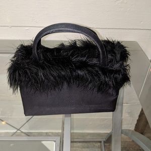 Kate Spade black evening purse with ostrich feathe